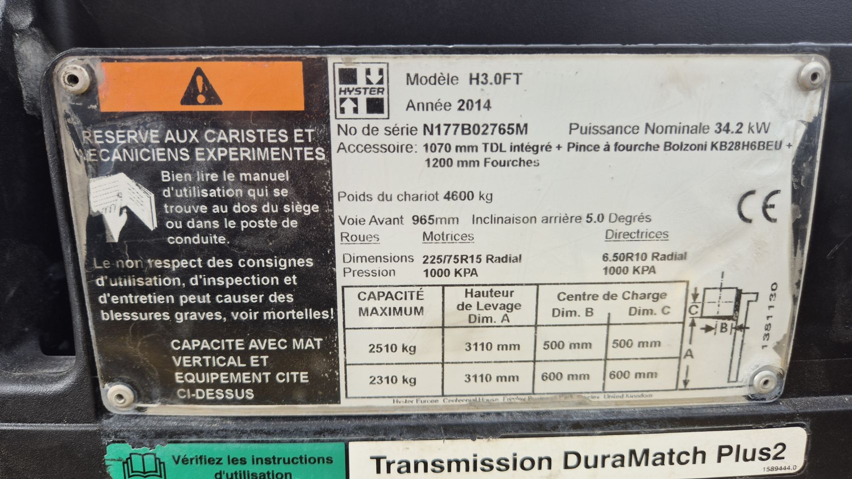 HYSTER Fortens H3.0FT Diesel Freelift en vorken versteller