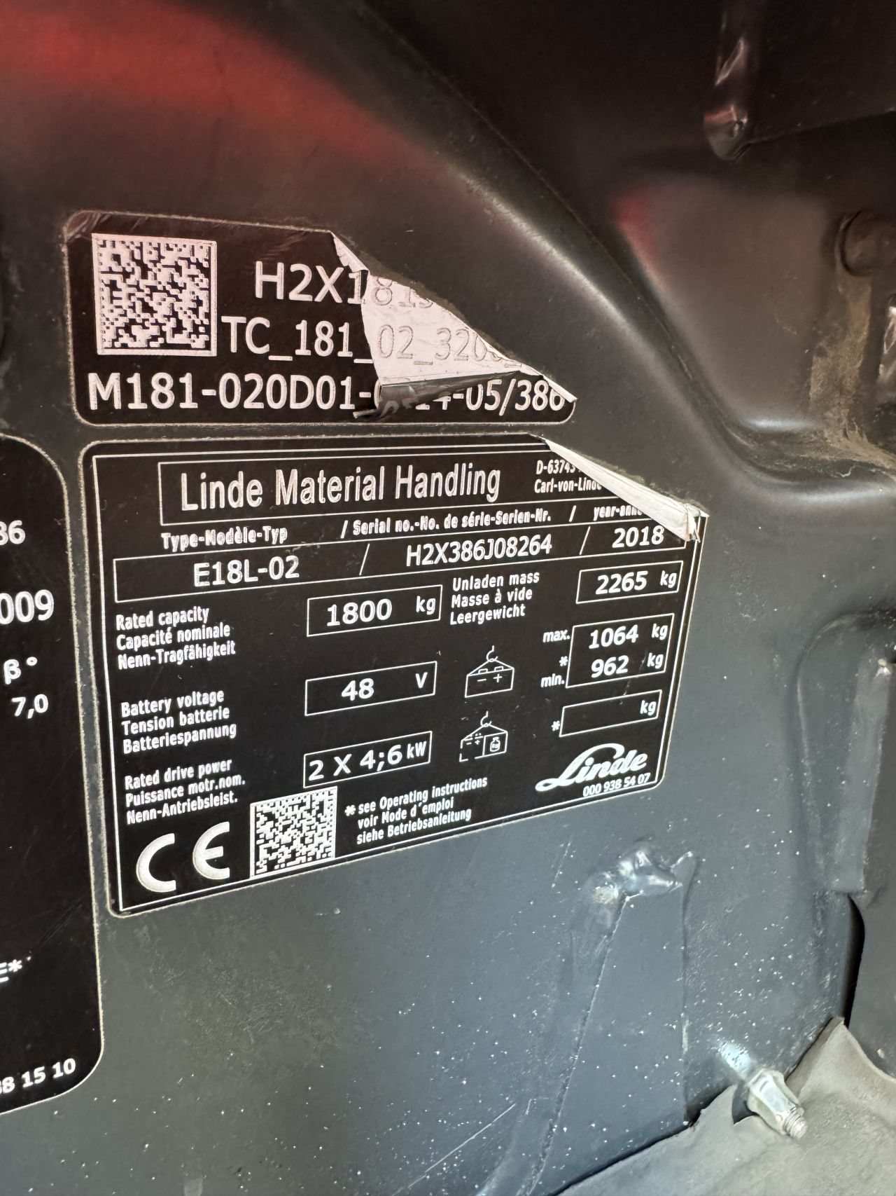 Linde E18 EVO 2018/2021 VORKENVERSTELLER / UITSCHUIFBARE VORKEN