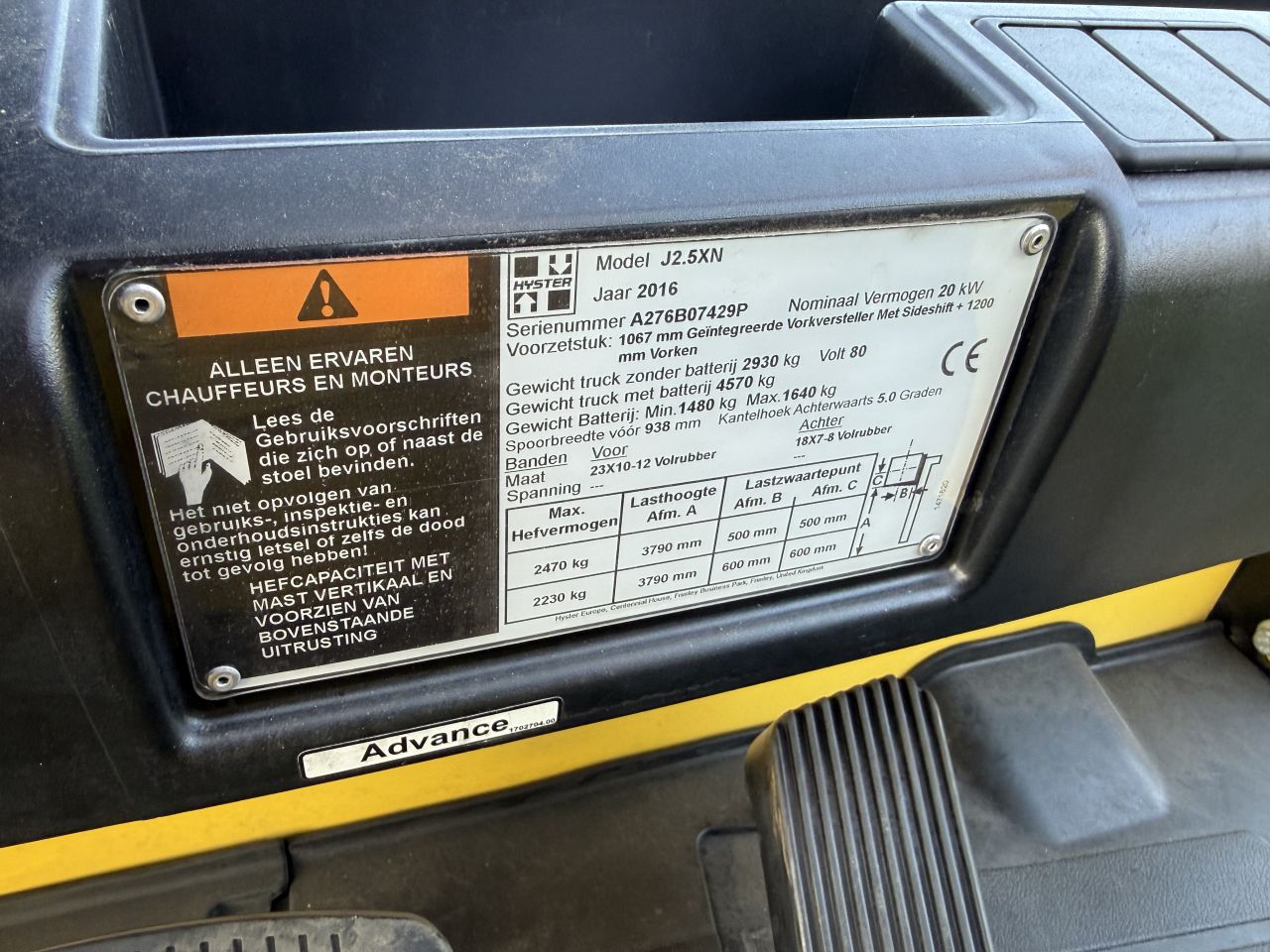 Hyster 2500KG elektrisch BJ2016 Sideshift + vorkversteller