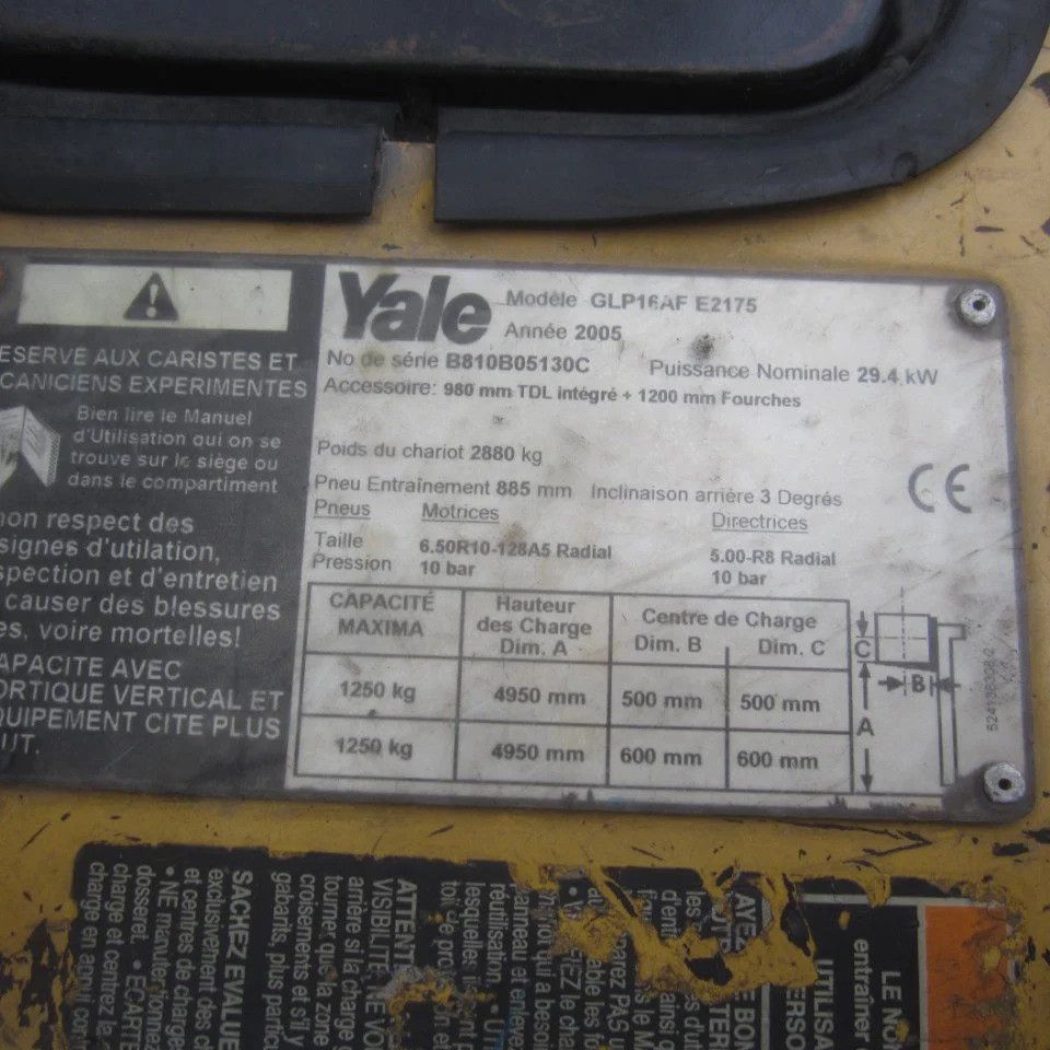 Yale Heftruck GLP16, LPG-gas, triplex, side shift, container mast.