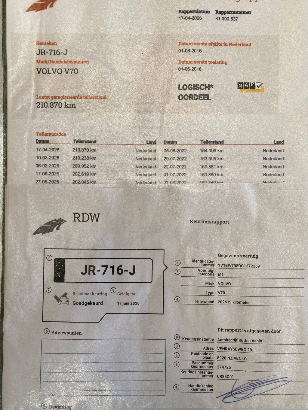 Pkw Volvo V70 2.0 Diesel 180 PS 2016