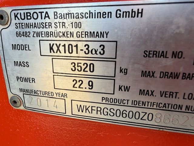 Kubota Kx101-3(037) Bj14 SLP/SRT 3.6T Minigraver Minikraan ZGST