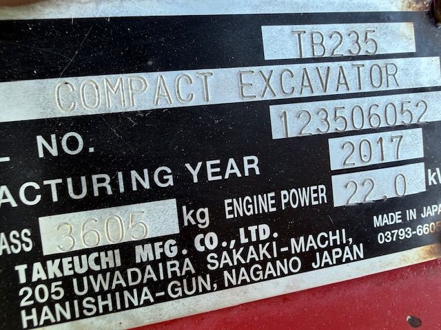 Takeuchi TB235 Bj17 SLP/SRT 3.6T Minigraver Minikraan