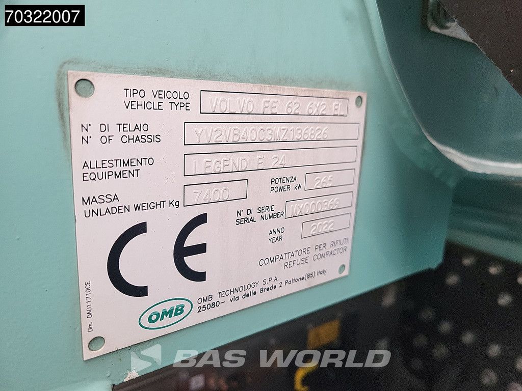 Volvo Electric 6X2 100% Electric 4x66Kw 20m3 OMB Legend E24 Garbage truck