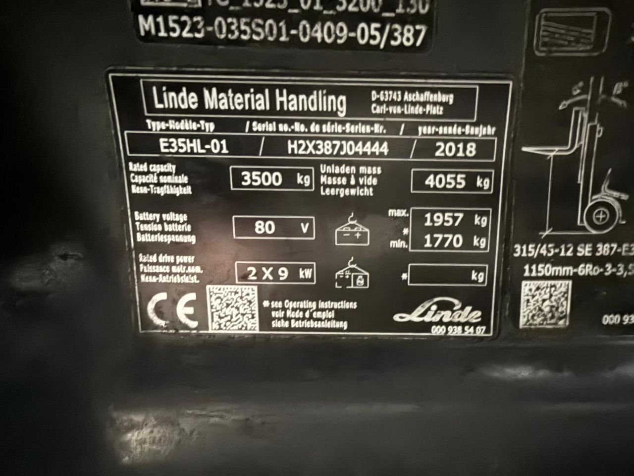 Heftruck linde E 35HL-02 2018 met rotator vorkenversteller en Si