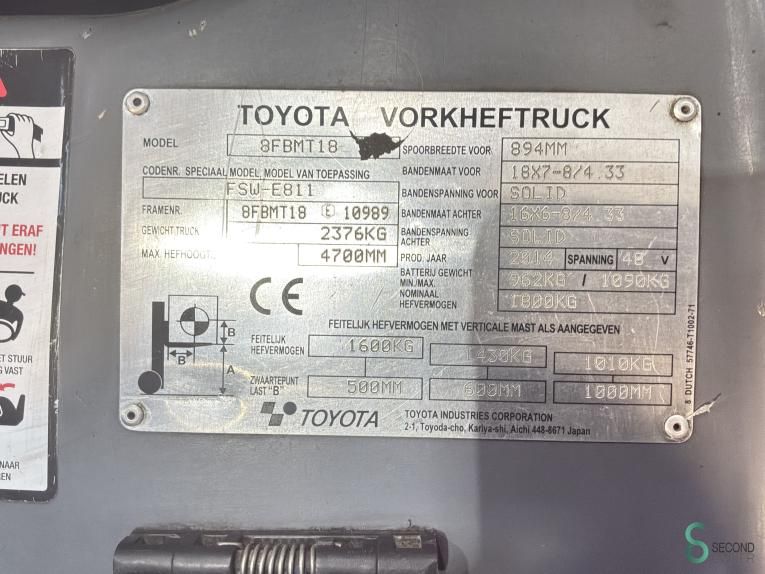 Gabelstapler Elektrisch Toyota 8FBMT18 2014