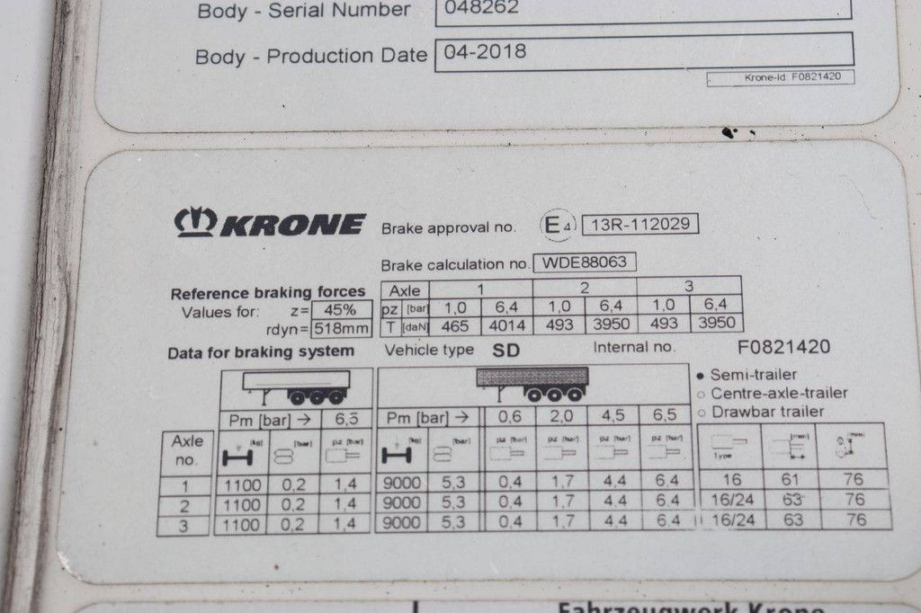 Reefer Oplegger Krone SD 42000kg 2018