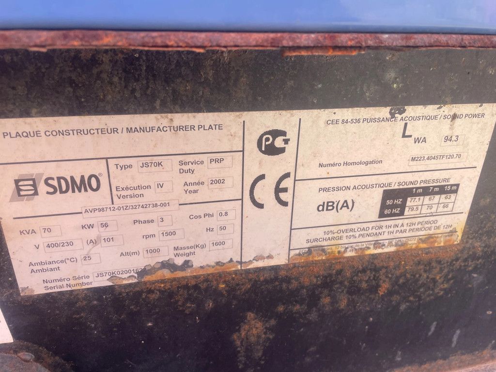SDMO JS70K 70 KVA (50 std.) NSA Nieuwstaat !!