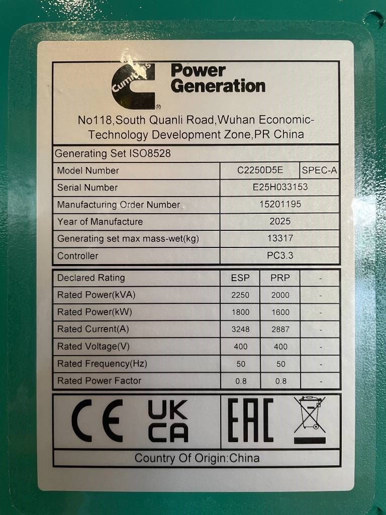 Cummins C2250D5E - 2.250 kVA Genset - QSK50 - DPX-18536-B