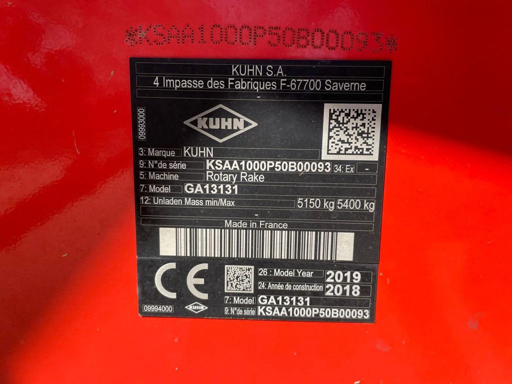 Kuhn Ga 13131 4 rotorhark zwiller 1900 hectare!! ALS NIEUW