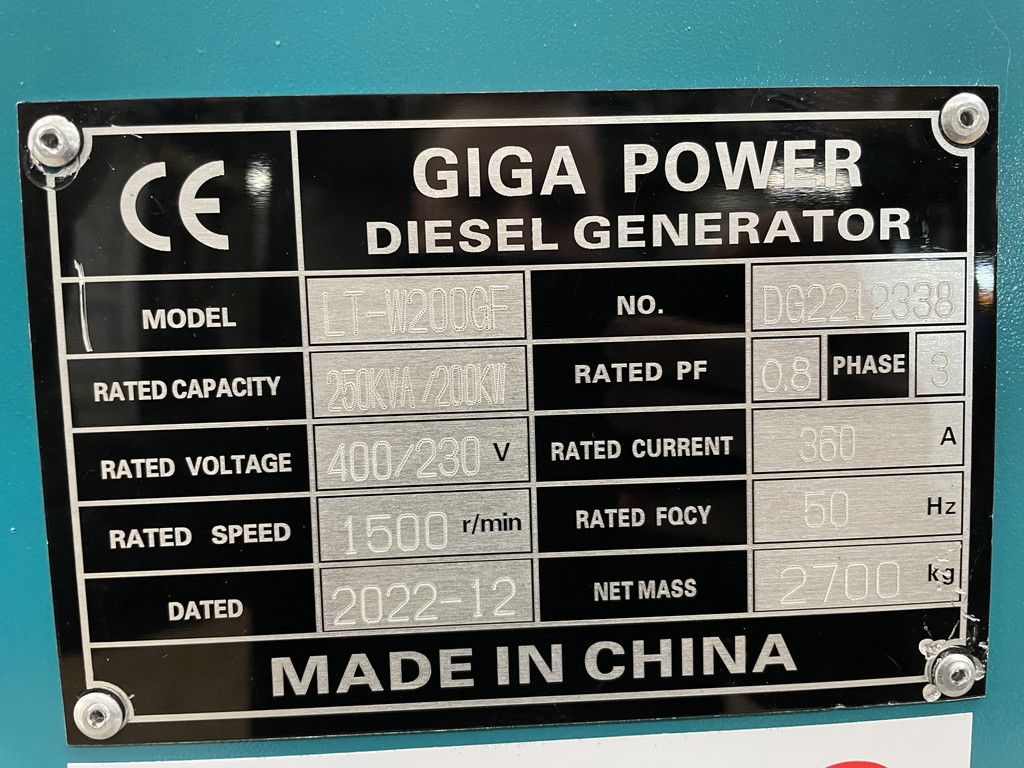 Giga power LT-W200GF 250 kVA silent generator set