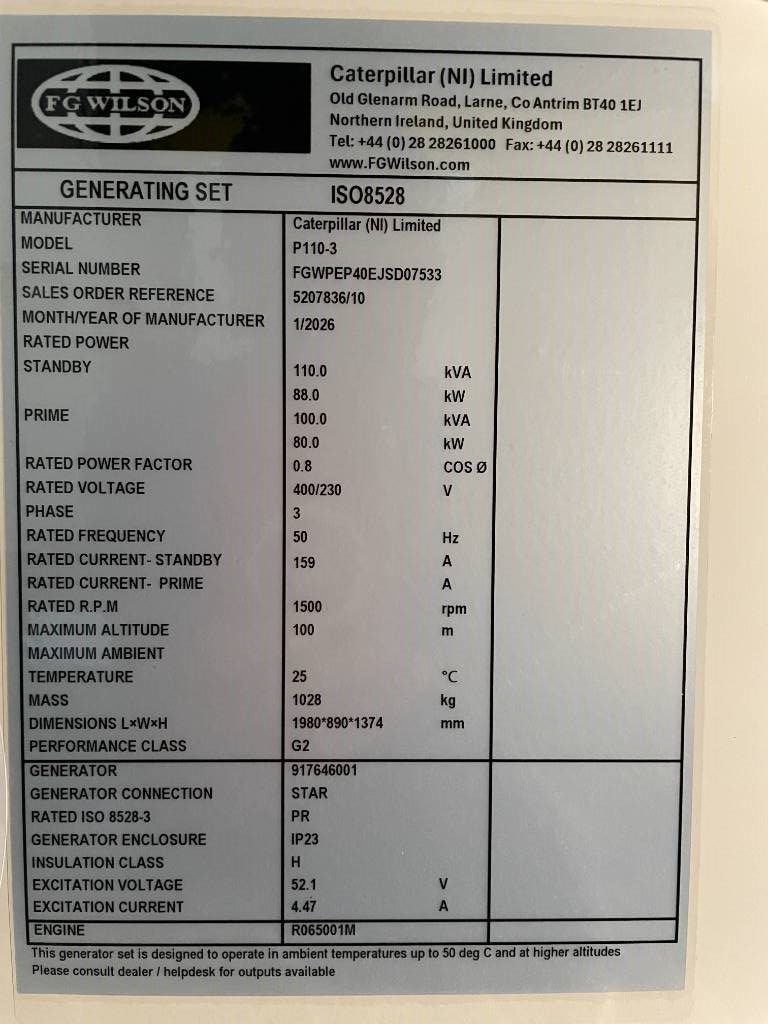 FG Wilson P110-3 - 110 kVA Open Genset - DPX-16008-O