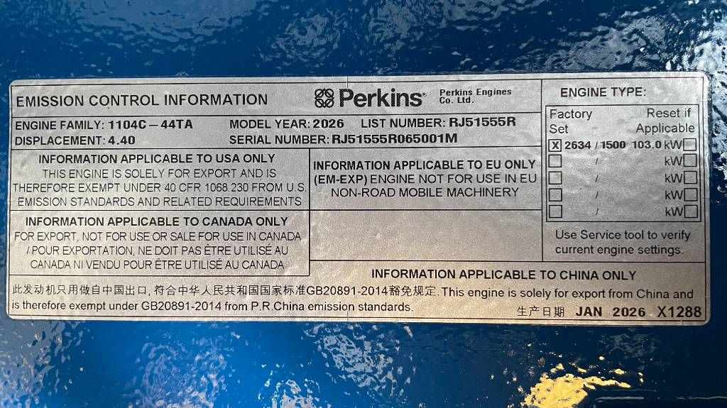 FG Wilson P110-3 - 110 kVA Open Genset - DPX-16008-O