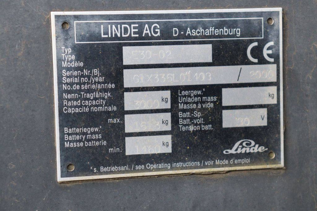 Linde E30-02 Elektrogabelstapler 3000 kg 3,79 m 2000