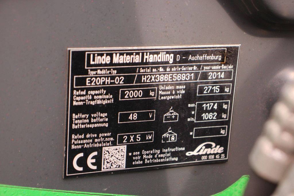 Linde E20PH-02 Elektrogabelstapler 2000 kg 7 m 2014