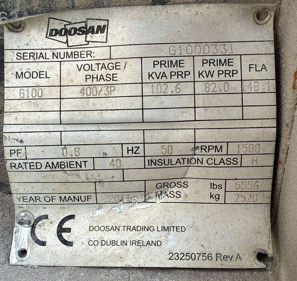 Geberator Ingersoll Rand Doosan G100 Diesel 102kVA 2011