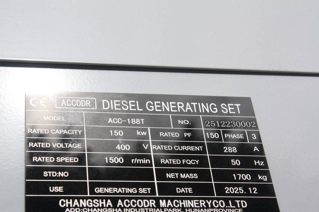 Generator Stamford ACC-188T Diesel 180kVA 2025 Nieuw