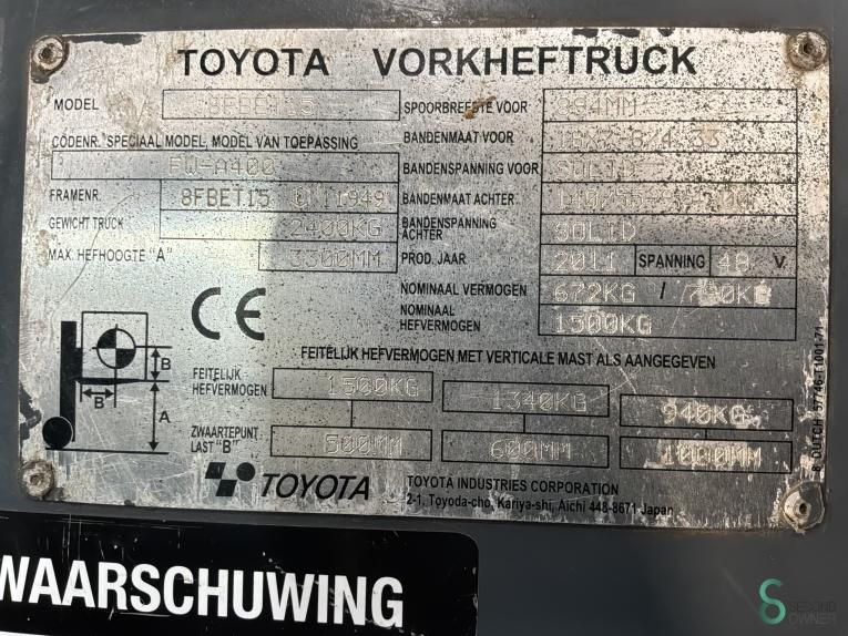 Heftrucks Elektrisch Toyota 8FBET15 2011