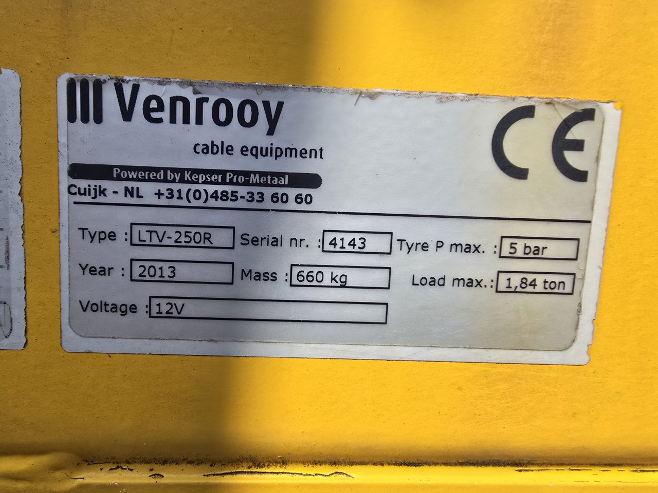 Venrooy LTV250R Kabelaanhanger haspelwagen