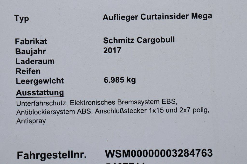 Sliding curtain semi-trailer Schmitz Cargobull Auflieger Curtainsider Mega 2017