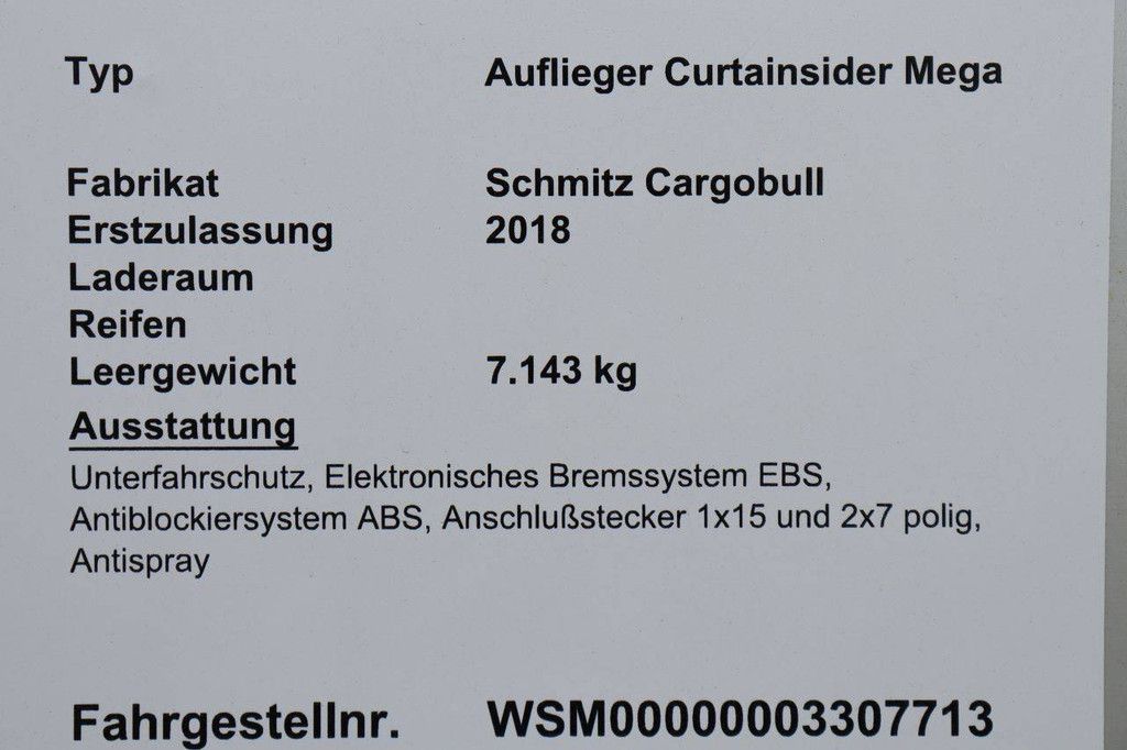 Sliding curtain semi-trailer Schmitz Cargobull Auflieger Curtainsider Mega 2018