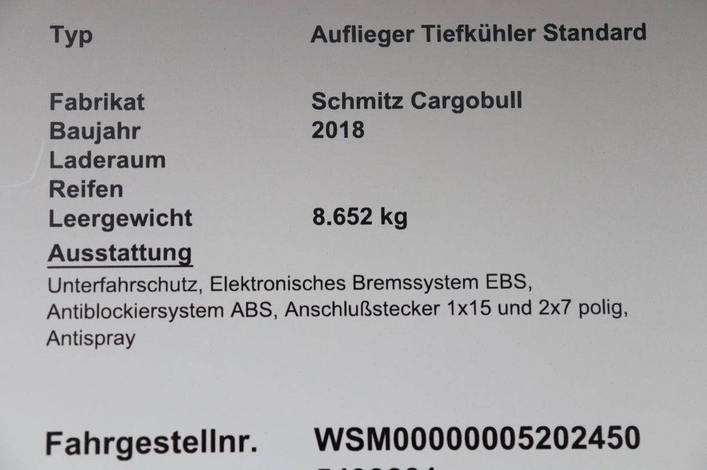 Reefer Semitrailer Schmitz Cargobull Auflieger Tiefkühler Standard 2018