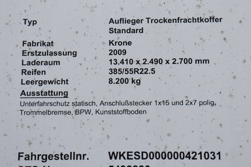 Geschlossener Sattelauflieger Krone SD 39000kg 2009