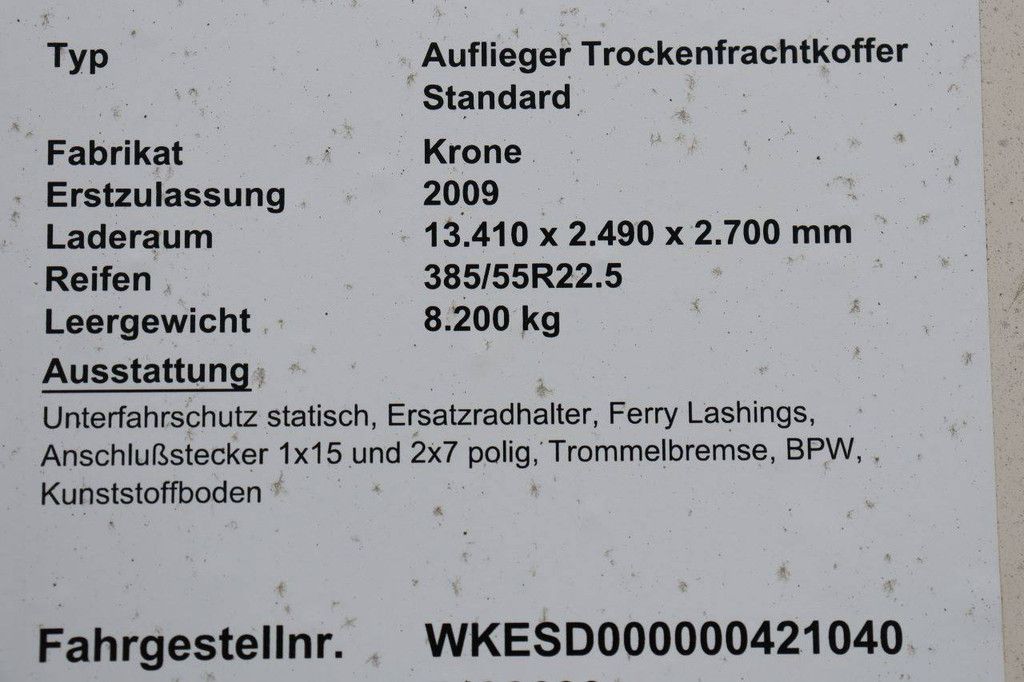 Geschlossener Sattelauflieger Krone SD 39000kg 2009