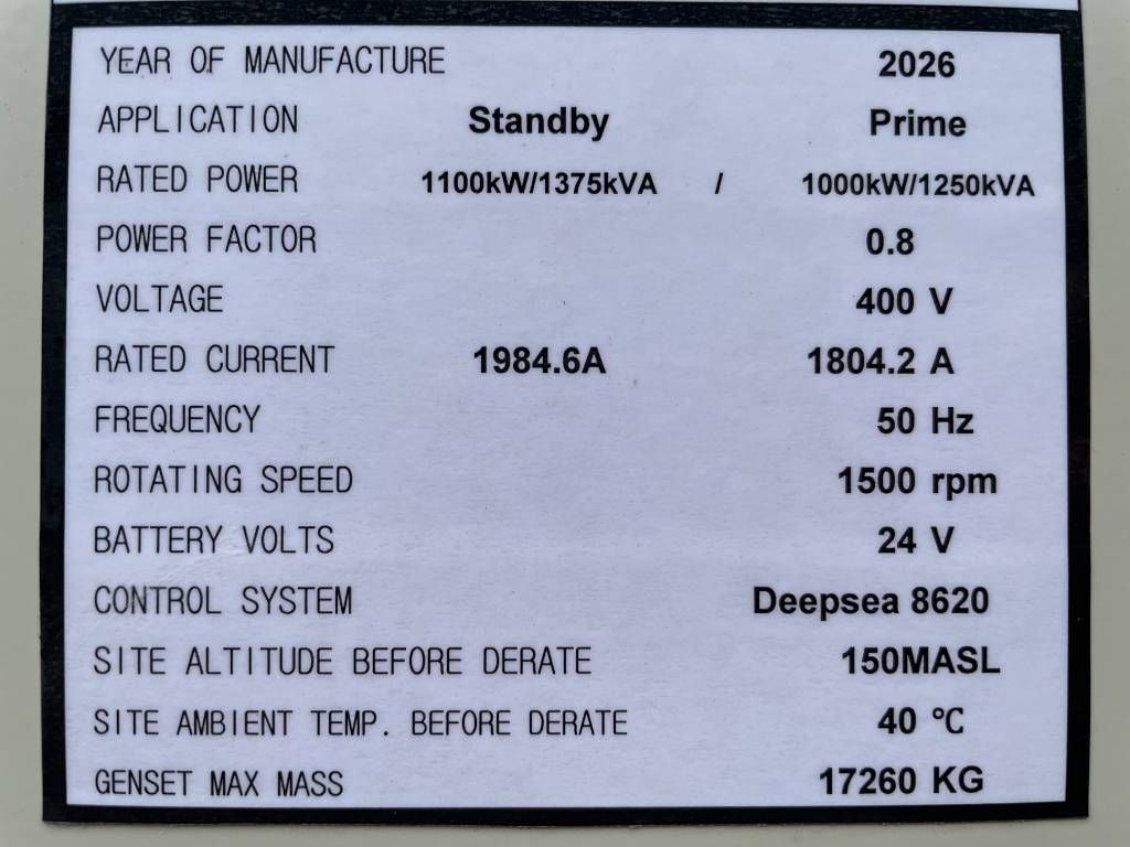 Cummins KTA50-G3 - 1375 kVA Generator - DPX-18819