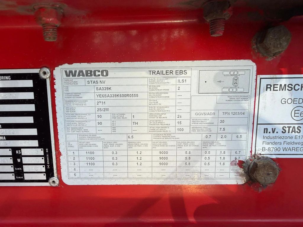 Stas SA339K 58m3 Liftas Klep/deuren! MB Schijfremmen NL Trailer APK/TUV 09-2026