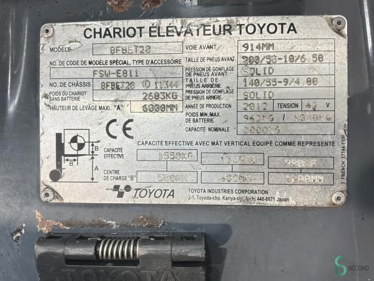 Heftrucks Elektrisch Toyota 8 FBET 20 2012