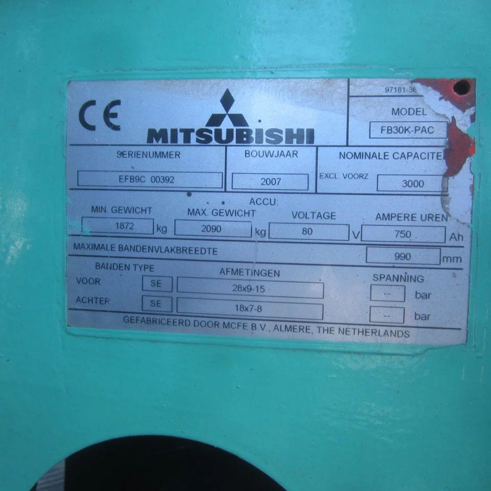Mitsubishi Heftruck FB30K, elek., triplex, side shift, HH 4.70 mtr.