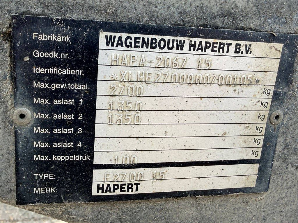 Kipper Aanhangwagen Hapert F2700 15 165x310cm 2700kg 2008