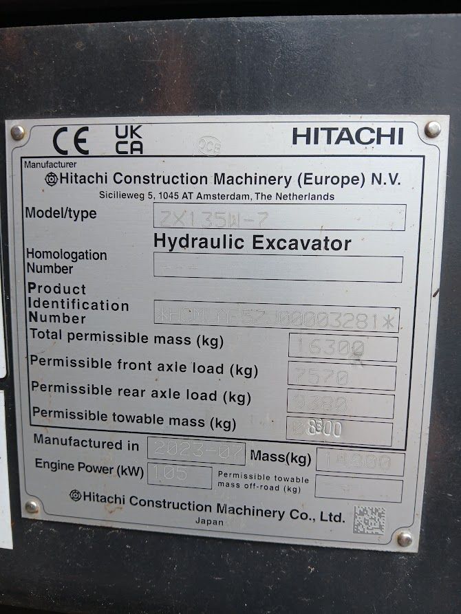 Hitachi ZX135W-7 2023 1850 uur