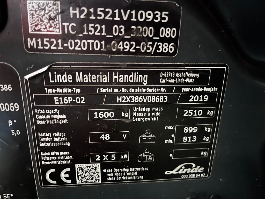 LINDE E16P-02 EVO Elekt heftruck, Triplomast, Accu van 2022.
