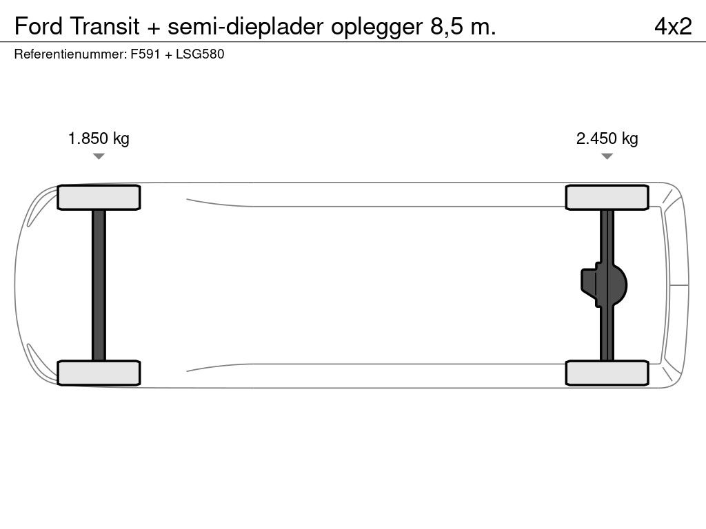 Ford Transit + semi-dieplader oplegger 8,5 m.