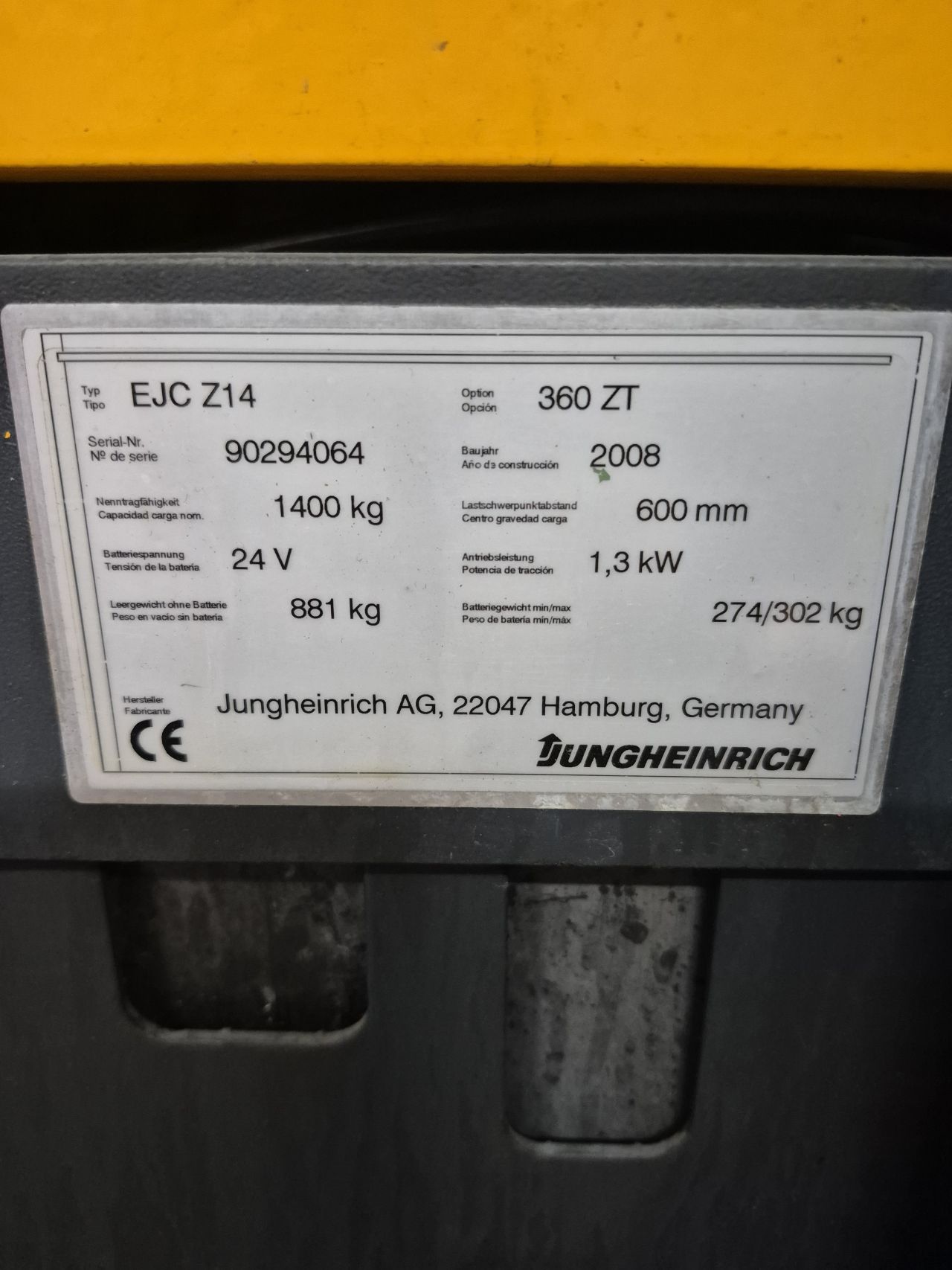 Jungheinrich EJC Z14 Initiale heffing, duplo 3.600 mm bj 2008