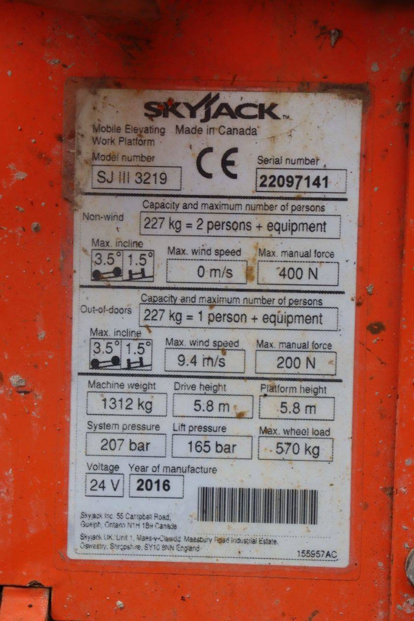 Skyjack SJ III 3219 Elektrische Scherenbühne 7,8 m 2016