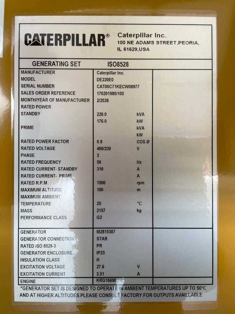CAT DE220E0 - 220 kVA Generator - DPX-18018