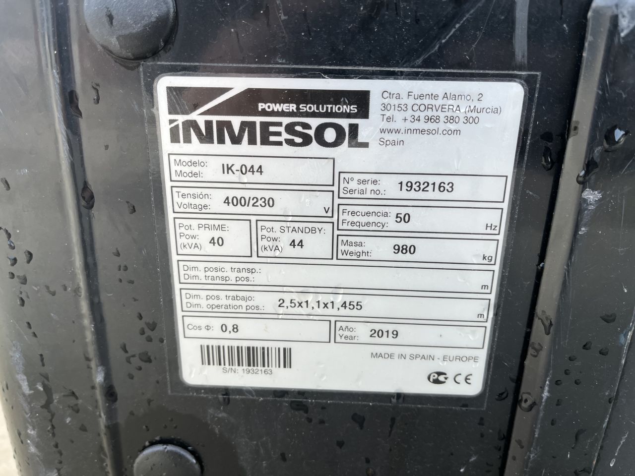 40Kva Generator, Inmesol IK-044, nieuwstaat, bouwjaar 2019