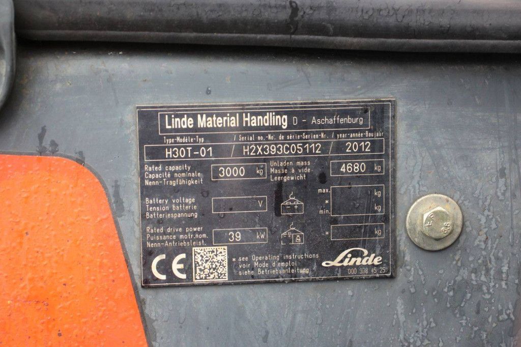 Linde H30T-01 Forklift 3000kg 4.6m 2012