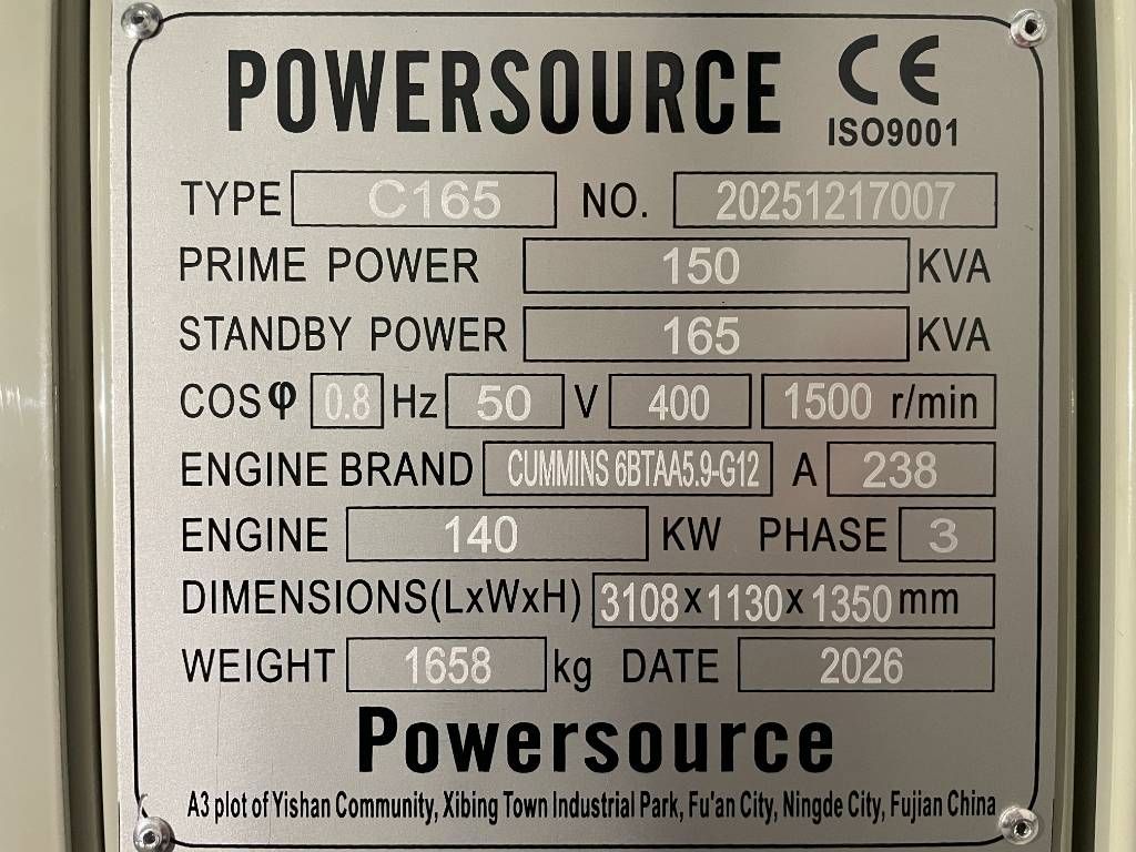 Cummins 6BTAA5.9-G12 - 165 kVA Generator - DPX-19838