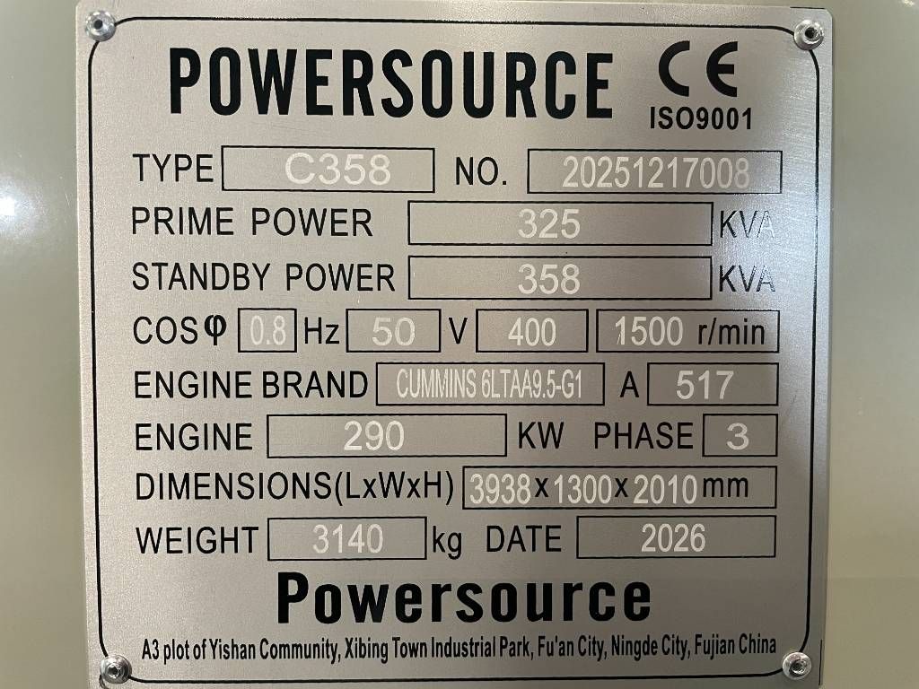 Cummins 6LTAA9.5-G1 - 358 kVA Generator - DPX-19843