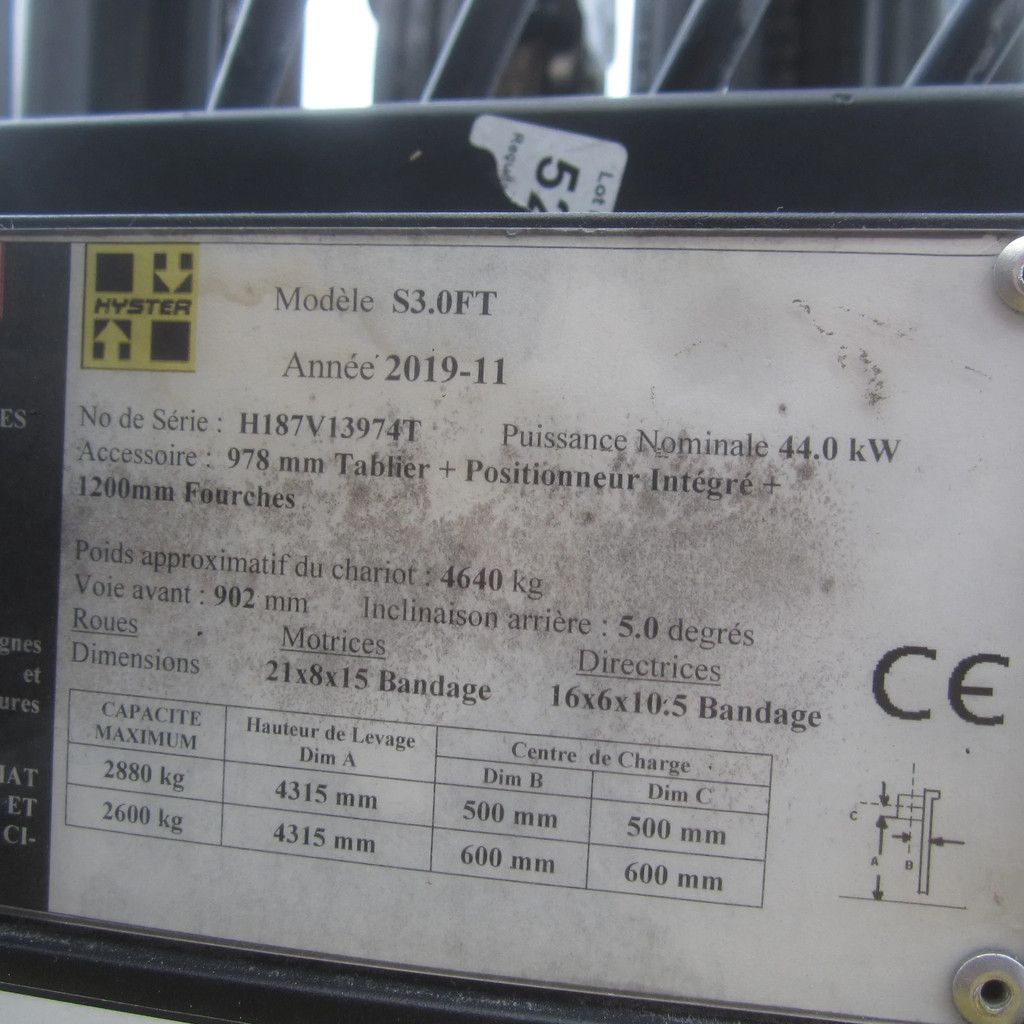 Hyster 3.0 FT, LPG-gas, triplex, side shift, freelift.