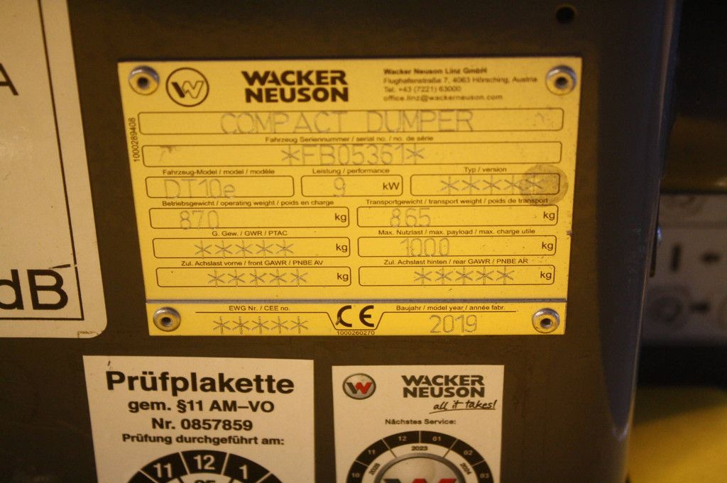 Tracked dumper Wacker Neuson DT10E Electric 2019