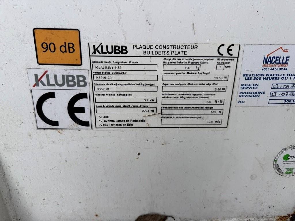 Truck mounted aerial platform Citroen Jumper 2.2HDI Klubb K32 Diesel 12.5m 2016