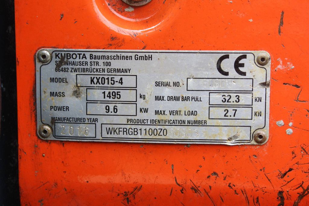 Mini excavator Kubota KX015-4 Diesel 9.6kW 2016