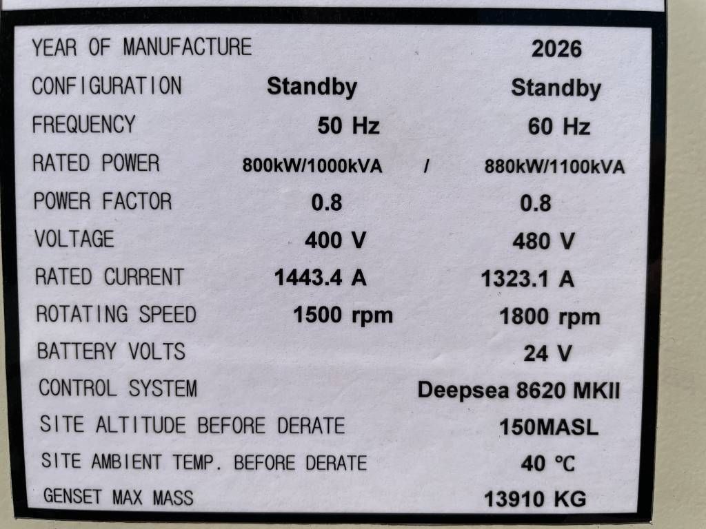 Cummins KTA38-G5 - 1100 kVA Generator 50/60Hz - DPX-18813