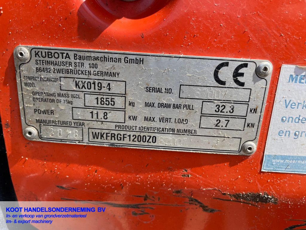 Kubota Kx 019-4 Overdruk unit/2xBak!