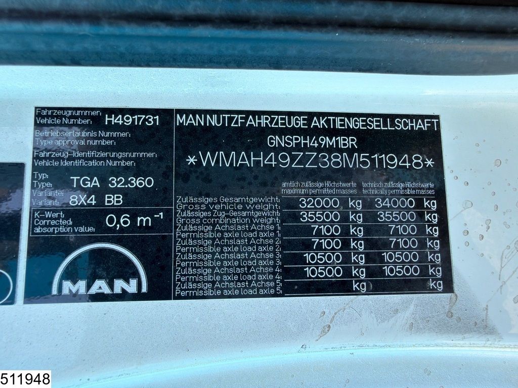 MAN TGA 32 360 8x4, Schwing-Stetter, Steel suspension